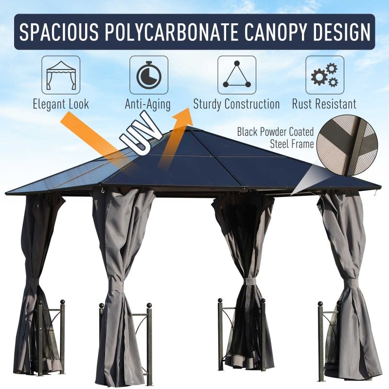 Black Hardtop Gazebo Canopy with Polycarbonate Roof - Trade Warehouse