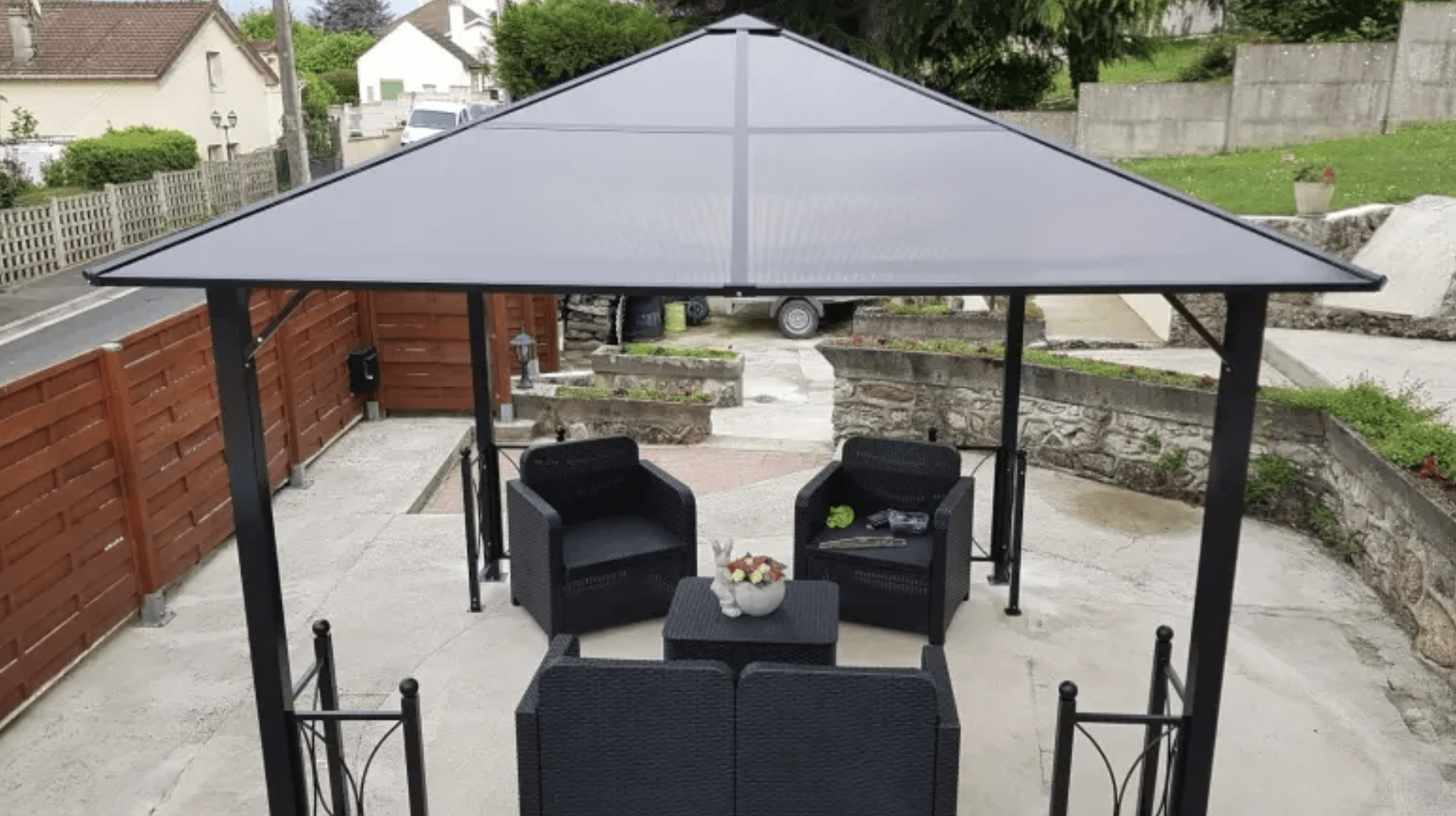 Black Hardtop Gazebo Canopy with Polycarbonate Roof - Trade Warehouse