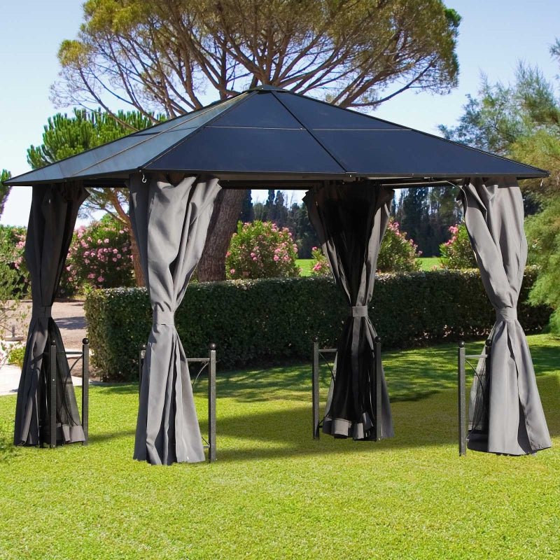 Black Hardtop Gazebo Canopy with Polycarbonate Roof - Trade Warehouse