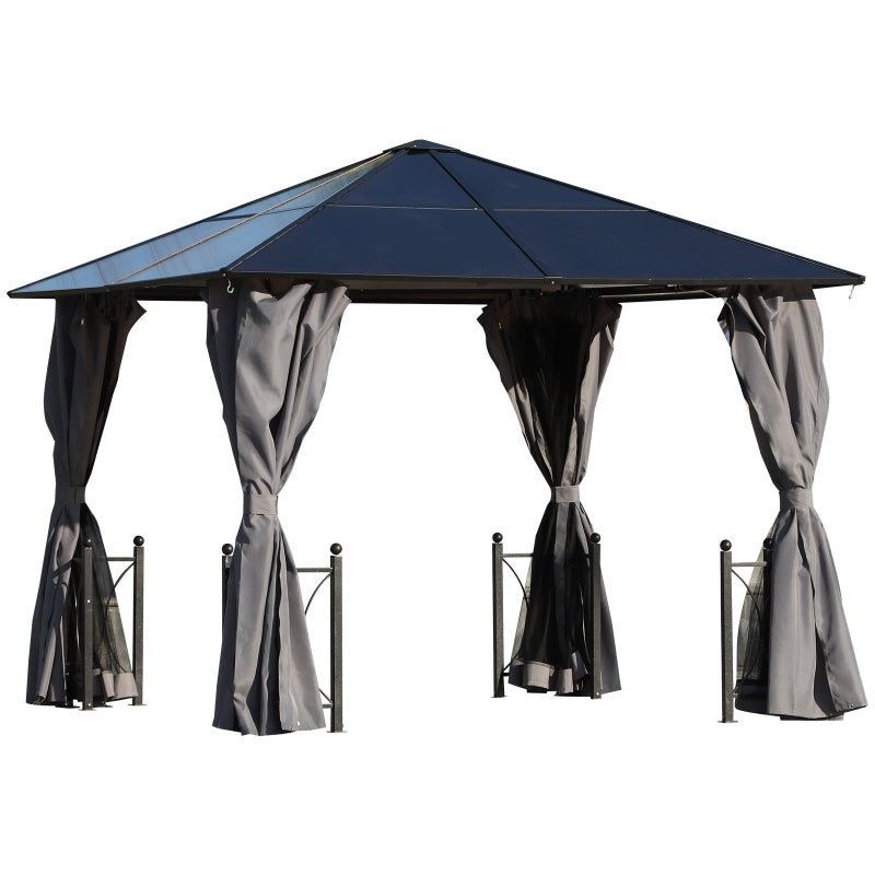 Black Hardtop Gazebo Canopy with Polycarbonate Roof - Trade Warehouse