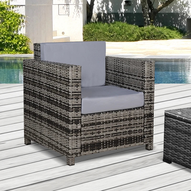 Grey Single Seater Rattan Armchair with Armrests
