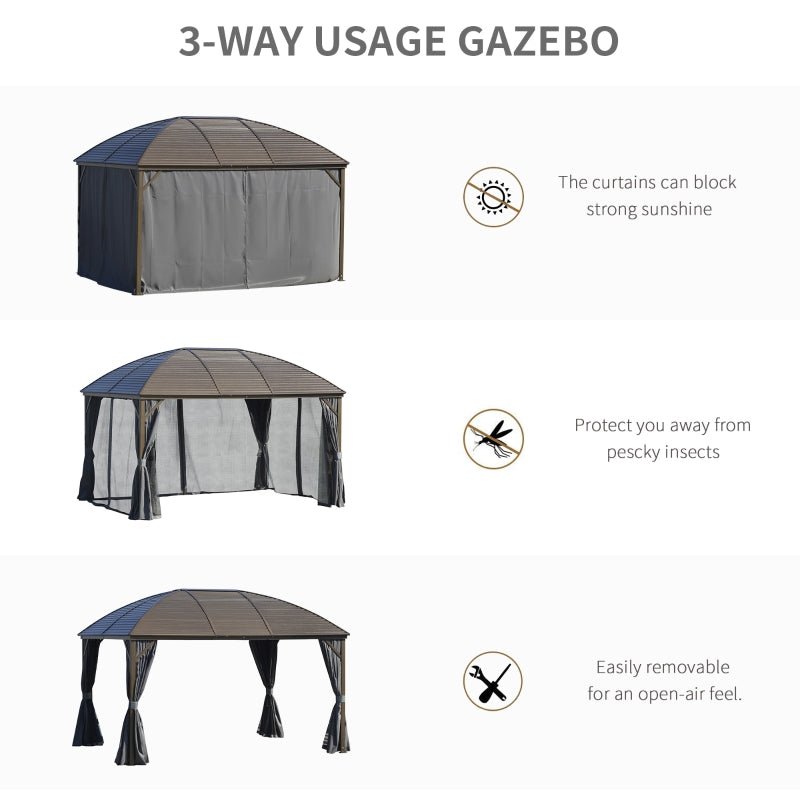 Brown Steel Hardtop Gazebo With Curtains and Netting - Trade Warehouse