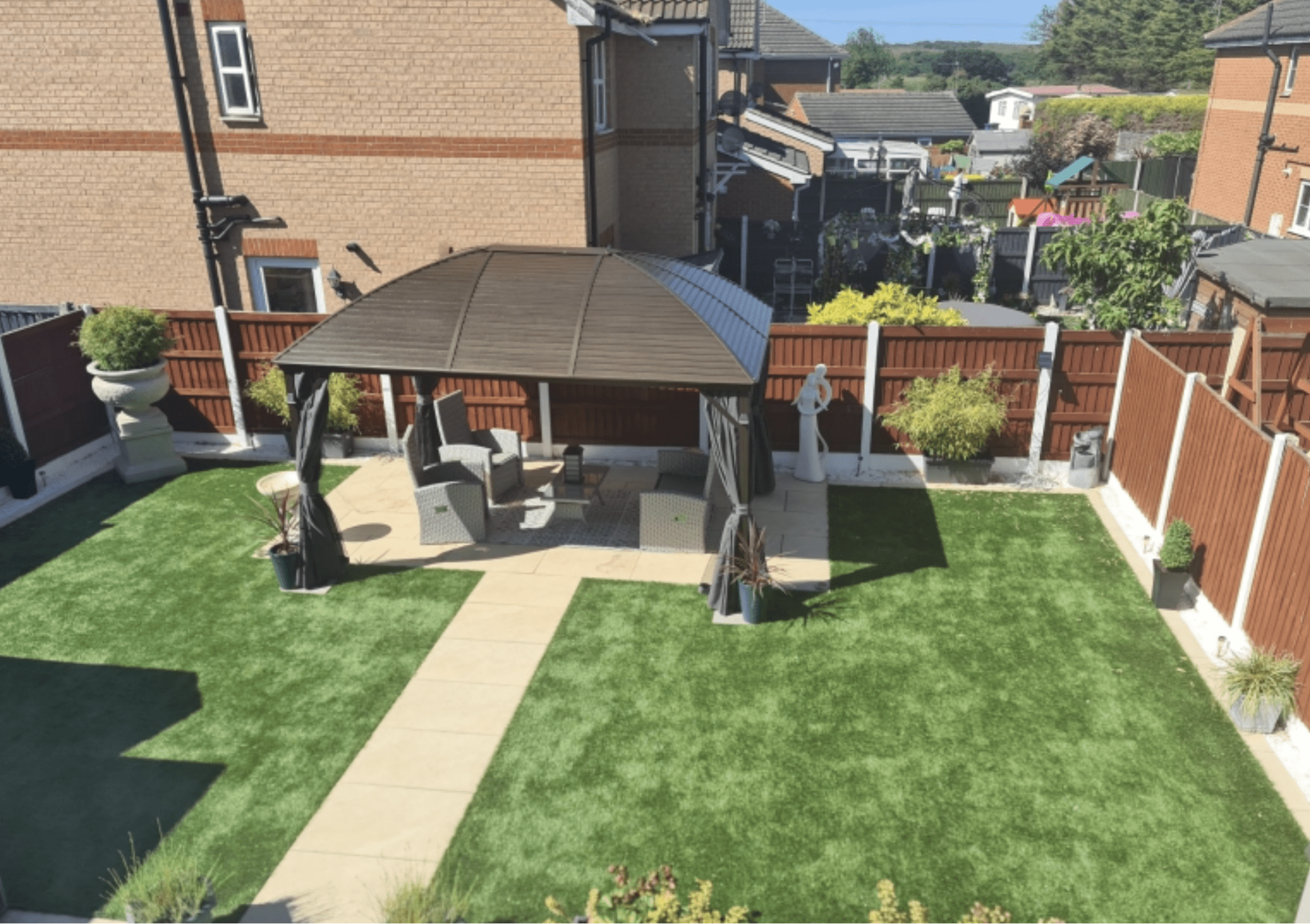 Brown Steel Hardtop Gazebo With Curtains and Netting - Trade Warehouse