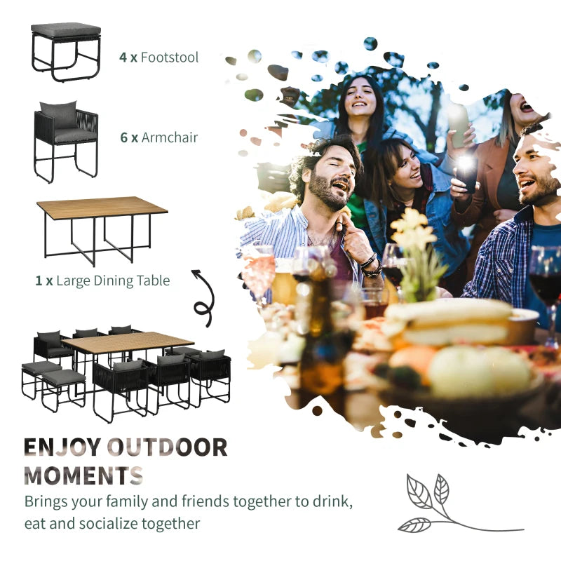 10 Seater Rattan Table & Chairs With Grey Cushions