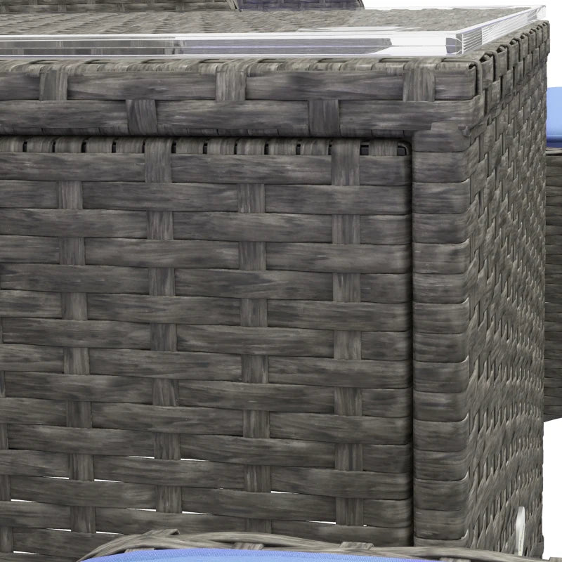 Blue 5 Piece Rattan Chair Set - 2 Armchairs & 2 Stools With Glass Top Table