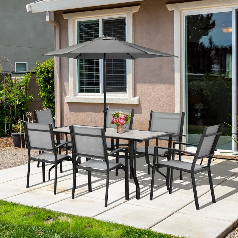 6 Seater Outdoor Dining Set With Parasol Hole & Breathable Mesh Fabric Seats