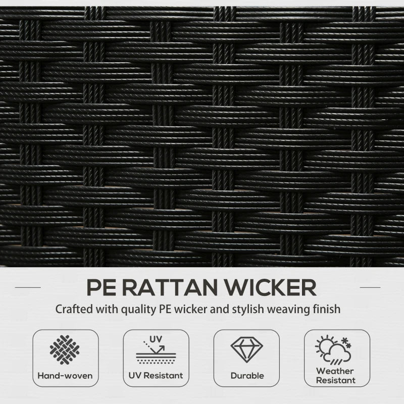 Black 6 Piece rattan Furniture Set - 2 Armchairs, 3-Seater Wicker Sofa, 2 Footstools and Glass Table