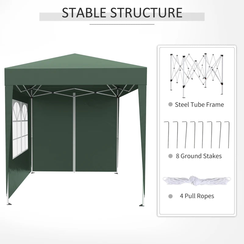 Green 2m x 2m Pop Up Gazebo With 2 Walls 2 Windows