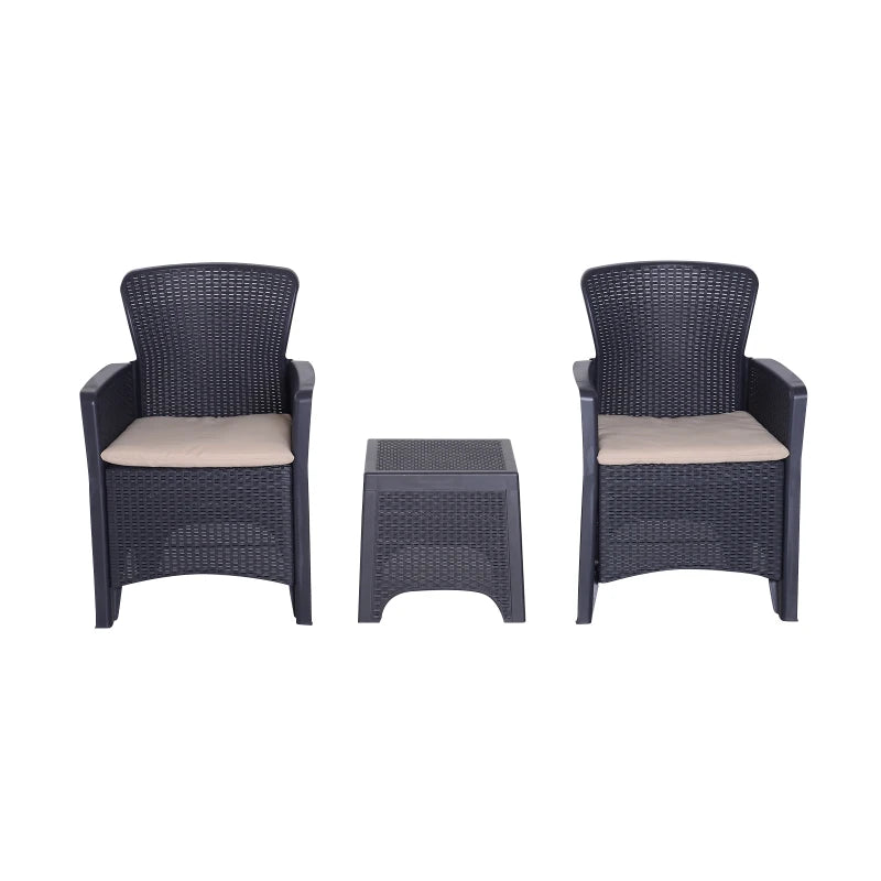 Dark Brown Rattan Effect Bistro Set - 2 Chairs & Coffee Table