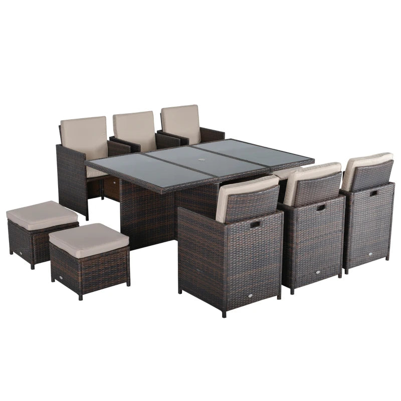 Mixed Brown 10 Seater Cubed Rattan Dining Set