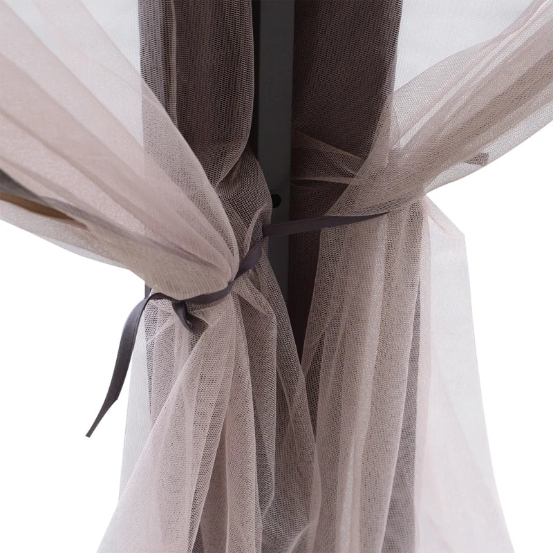 Beige Hexagon Patio Gazebo with Netting