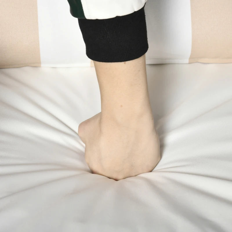 Light Grey Rattan Bistro Set With Cushions and Striped Pillows, Plus Glass Top Table