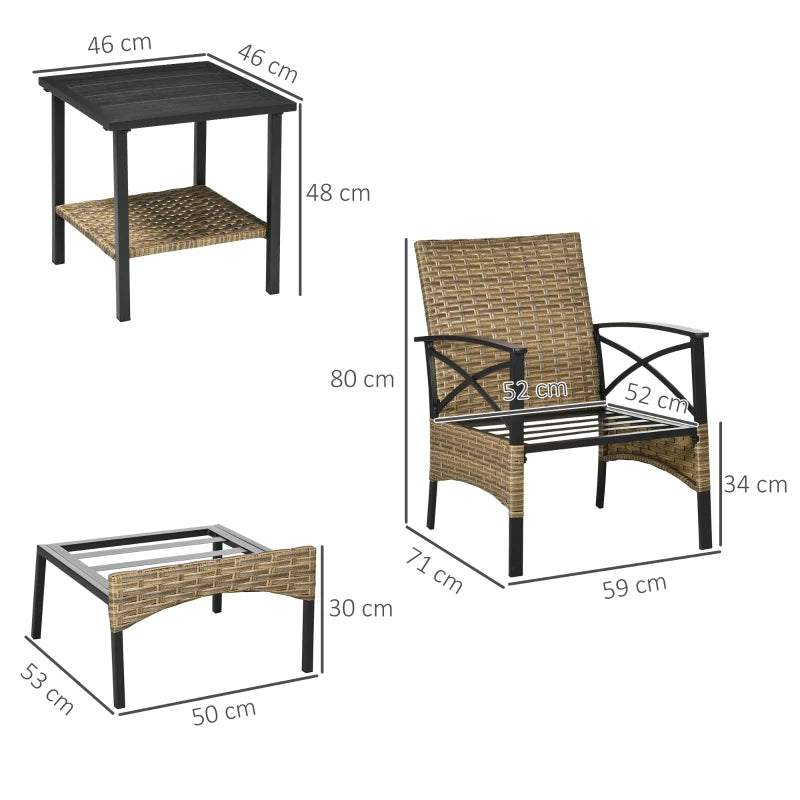 5 Piece Rattan Bistro Set With Footrests & Padded Outdoor Seating