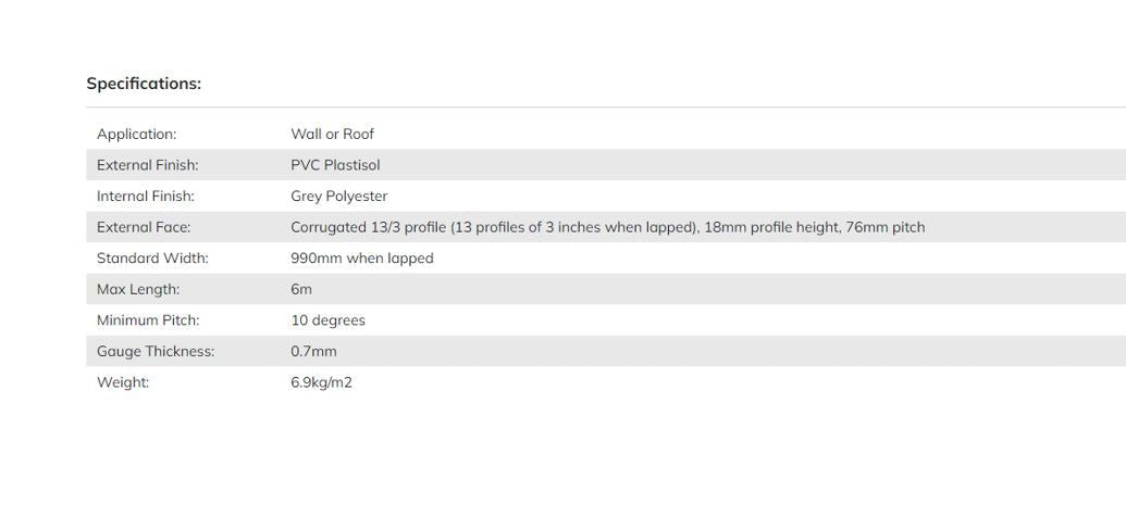 Corrugated 13/3 Profile PVC Plastisol Coated 0.7mm Metal Roof Sheet Black - Trade Warehouse
