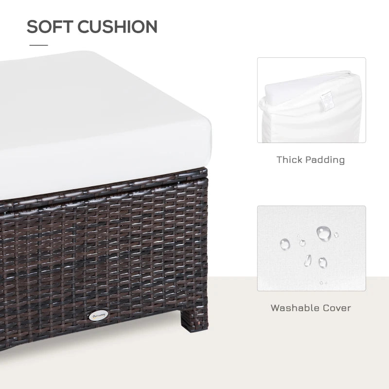 Dark Brown Rattan Footstool With Padded Cream Cushion - 50 x 50 x 35 cm