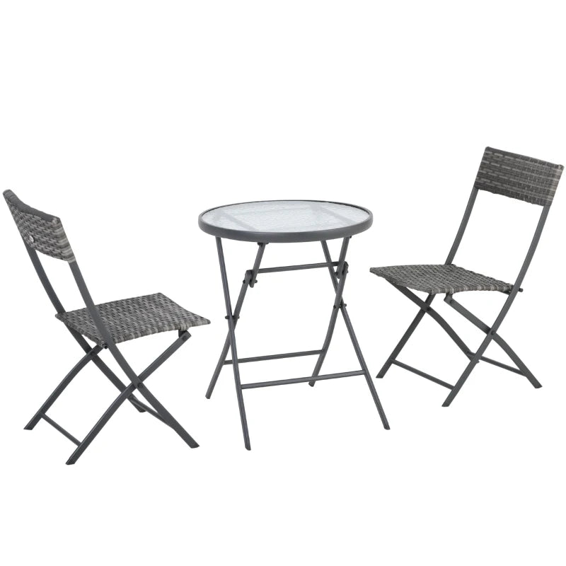 Light Grey Rattan Bistro Set With Foldable Table and Chairs