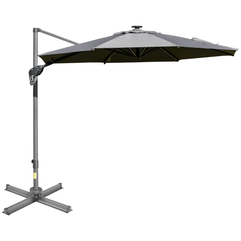 2.55H x 2.98m Light Grey Adjustable Cantilever Parasol With LED Lights