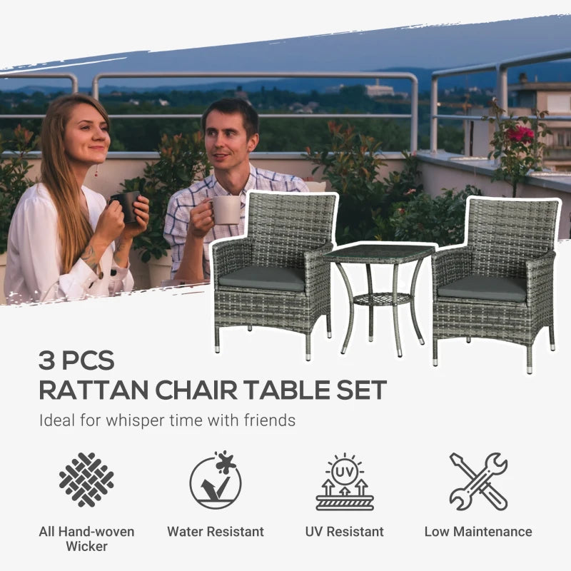 Grey 3 Piece Rattan Bistro Set