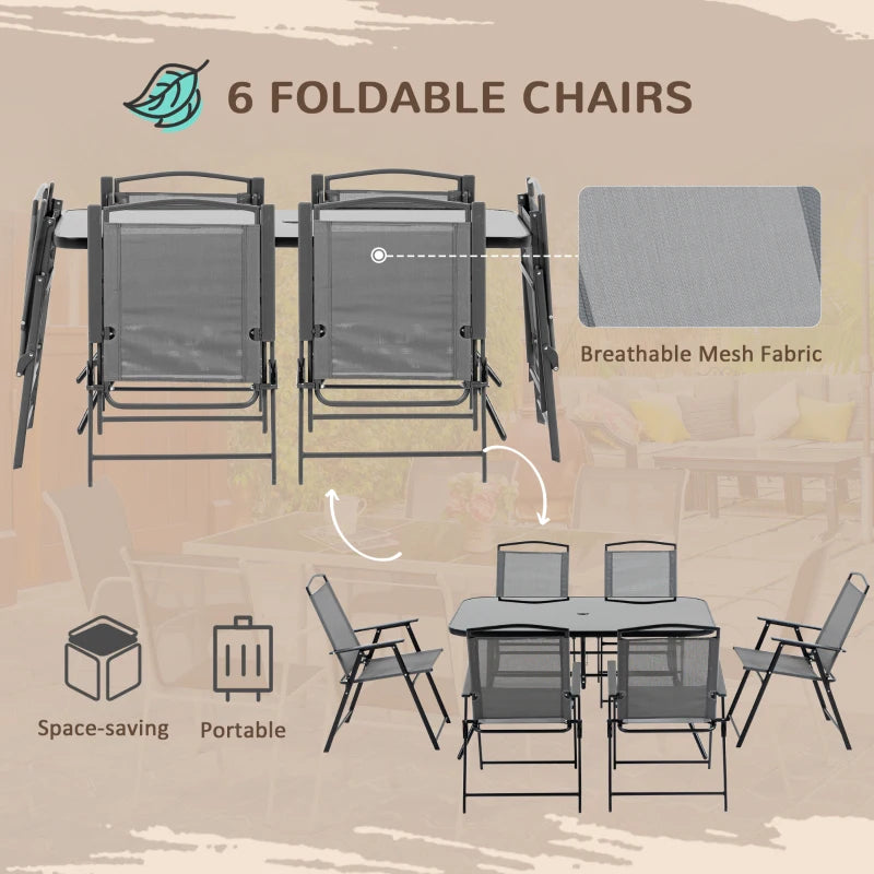 Black Framed 6 Seater Dining Set For Garden With Foldable Chairs