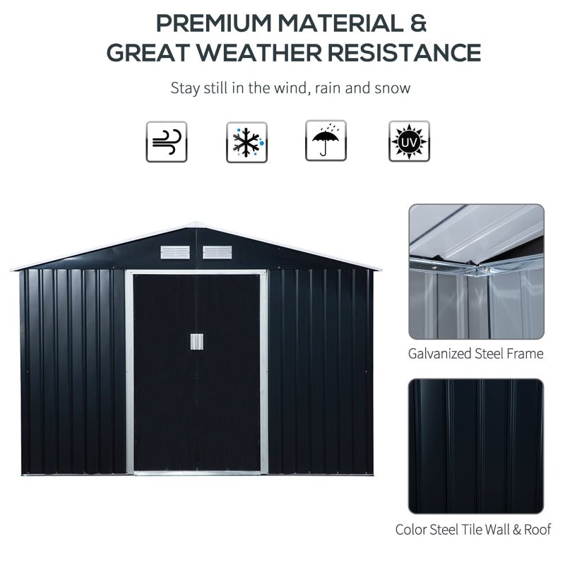 Dark Grey Metal Shed - 9ft x 6ft - With Ventilation - Trade Warehouse