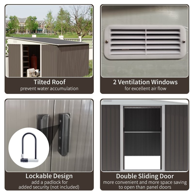 Dark Grey Metal Shed with Double Doors - Trade Warehouse