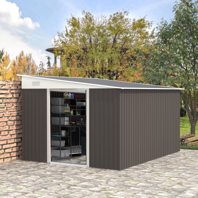 Dark Grey Metal Shed with Double Doors - Trade Warehouse