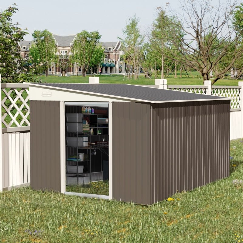 Dark Grey Metal Shed with Double Doors - Trade Warehouse
