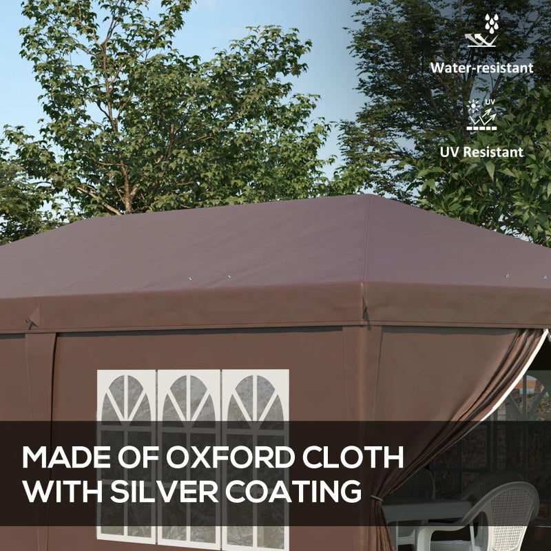3m x 6 m Brown Pop Up Gazebo with Sides and Windows