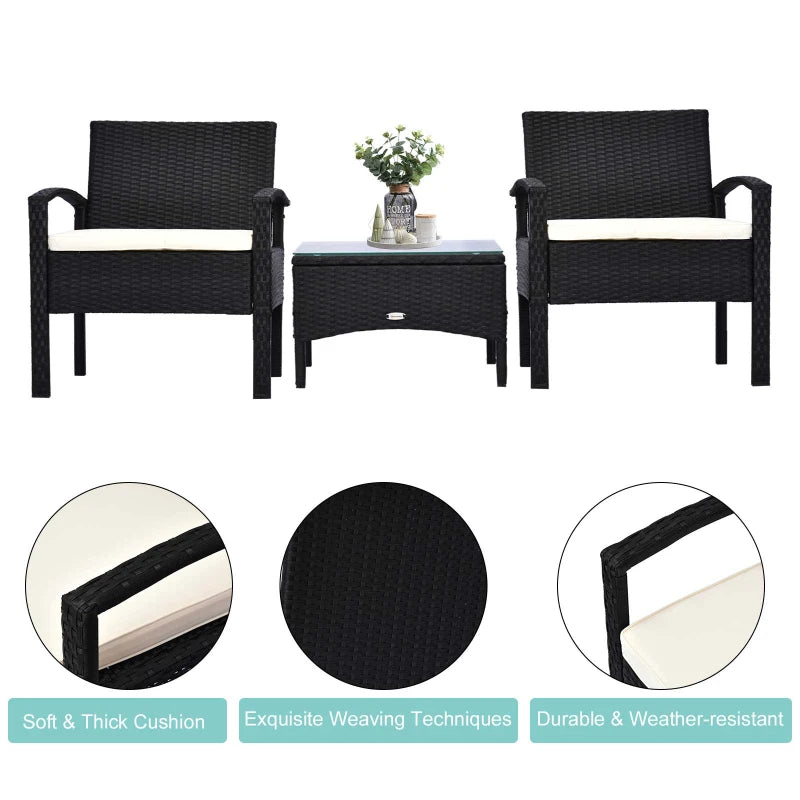 Black 2 Seater Rattan Bistro Set With Steel Frame