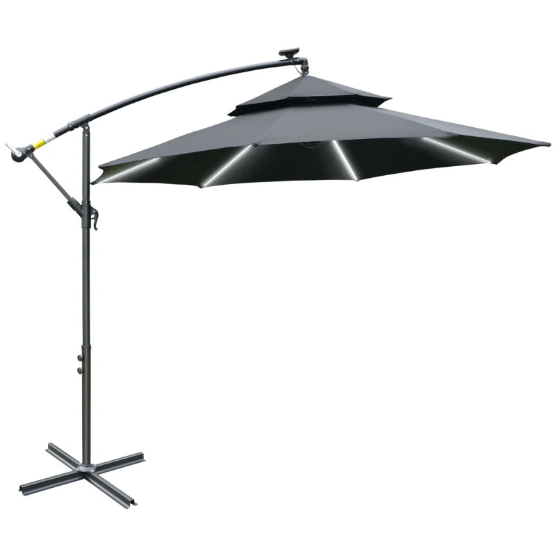 Black 3m Parasol With LED Solar Lights