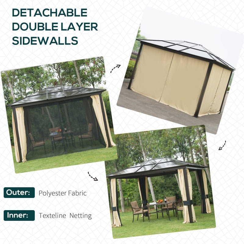 Earth Brown 3 x 3.6m Garden Gazebo with Aluminium Structure, Insect Screens, and Drapes - Trade Warehouse