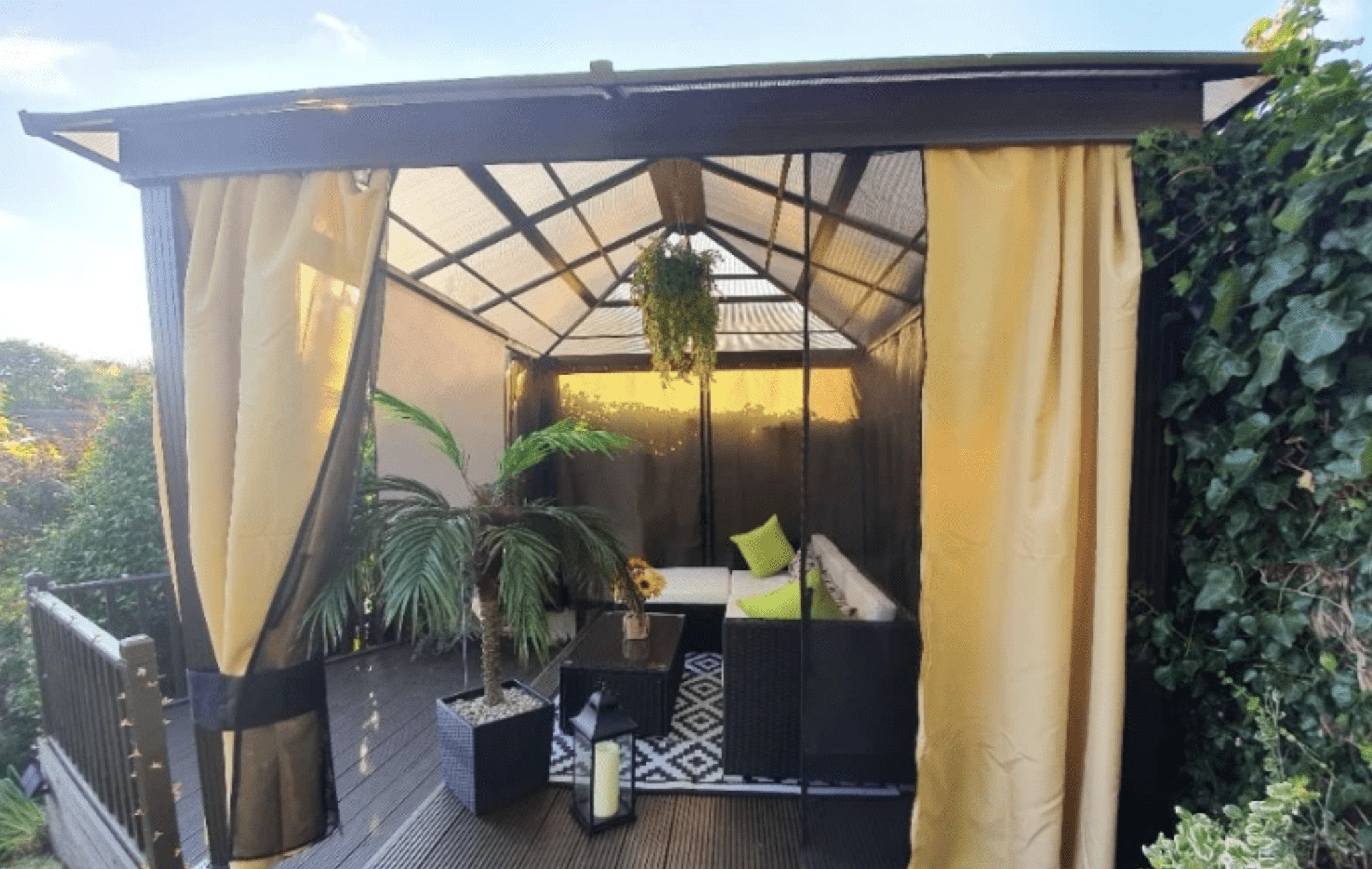 Earth Brown 3 x 3.6m Garden Gazebo with Aluminium Structure, Insect Screens, and Drapes - Trade Warehouse