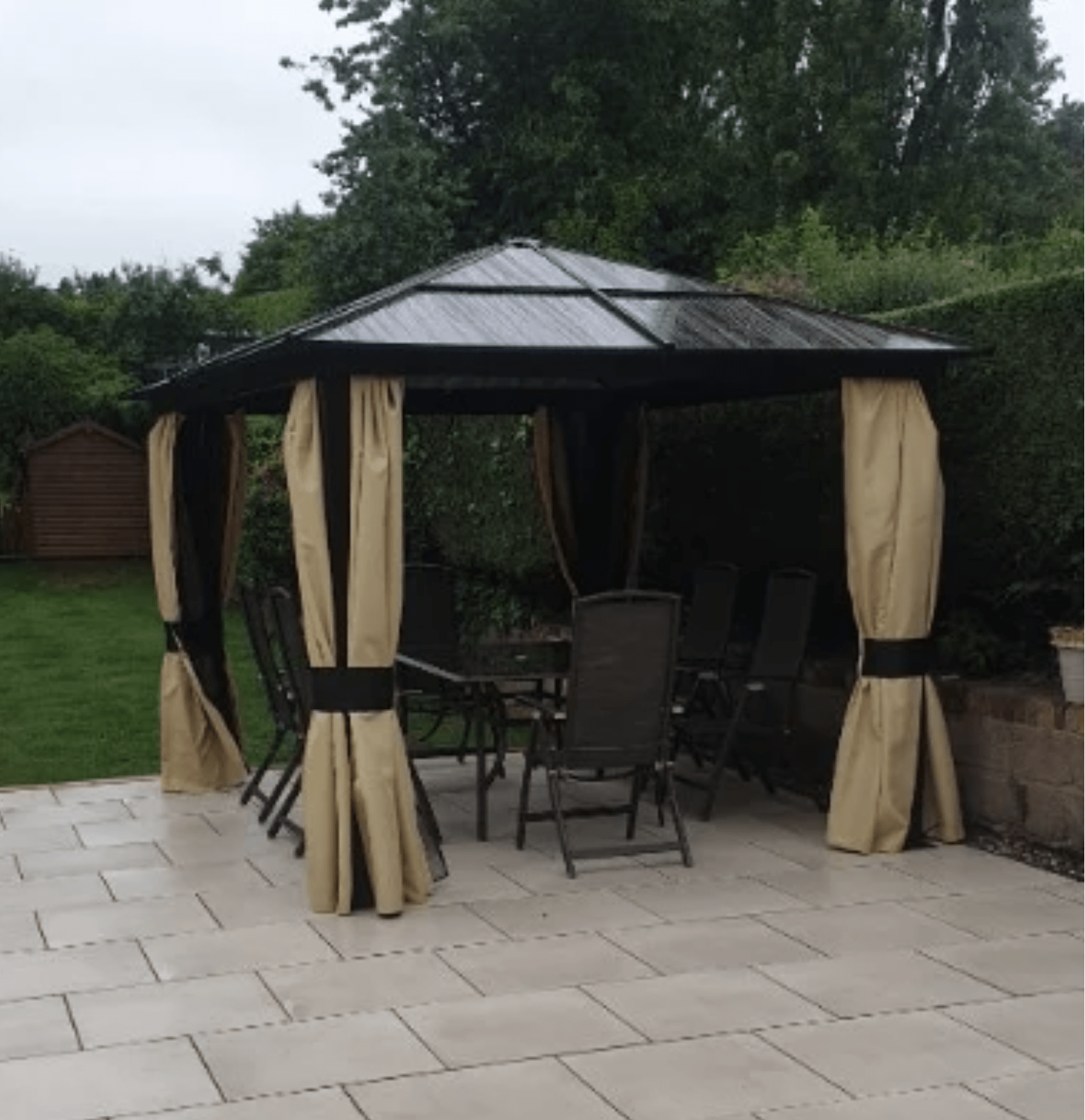 Earth Brown 3 x 3.6m Garden Gazebo with Aluminium Structure, Insect Screens, and Drapes - Trade Warehouse