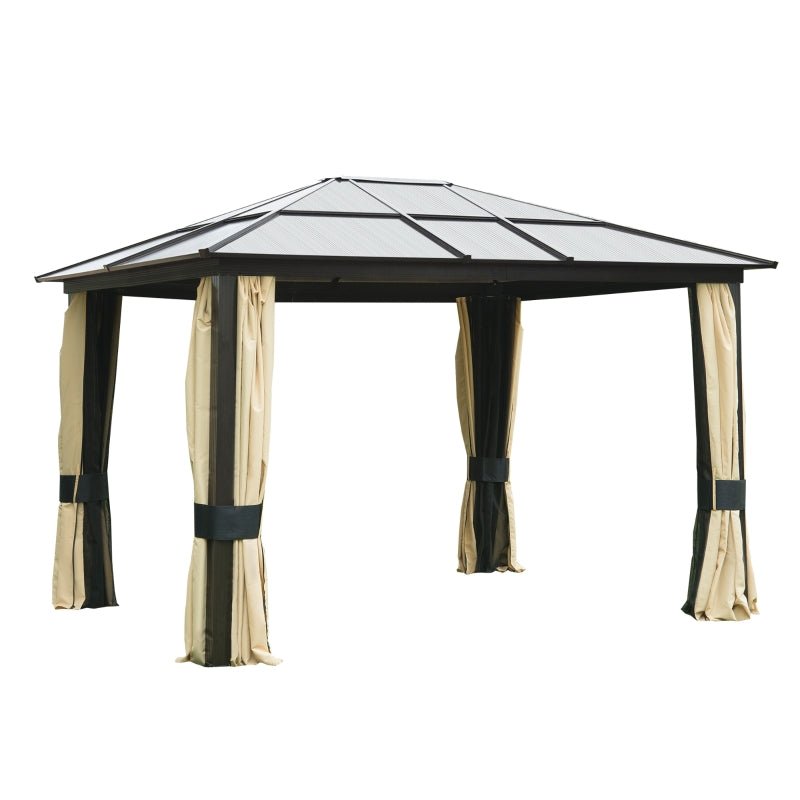 Earth Brown 3 x 3.6m Garden Gazebo with Aluminium Structure, Insect Screens, and Drapes - Trade Warehouse