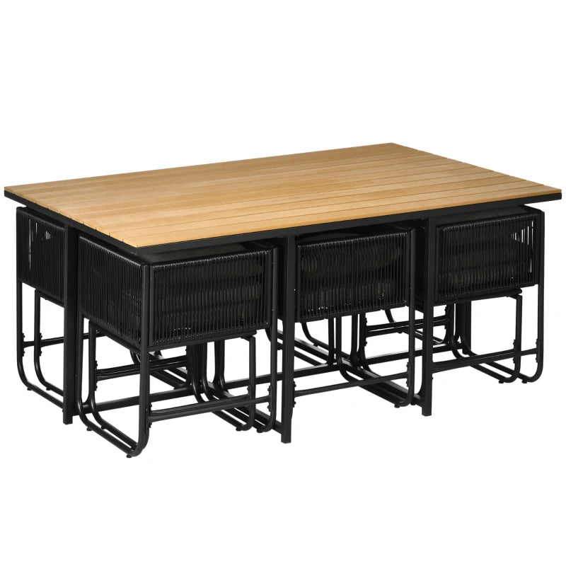 10 Seater Rattan Table & Chairs With Grey Cushions