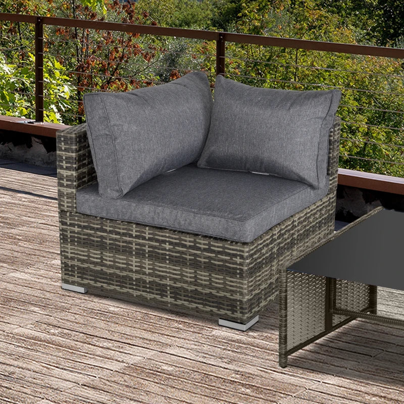 Grey Rattan Corner Single Chair With Cushions