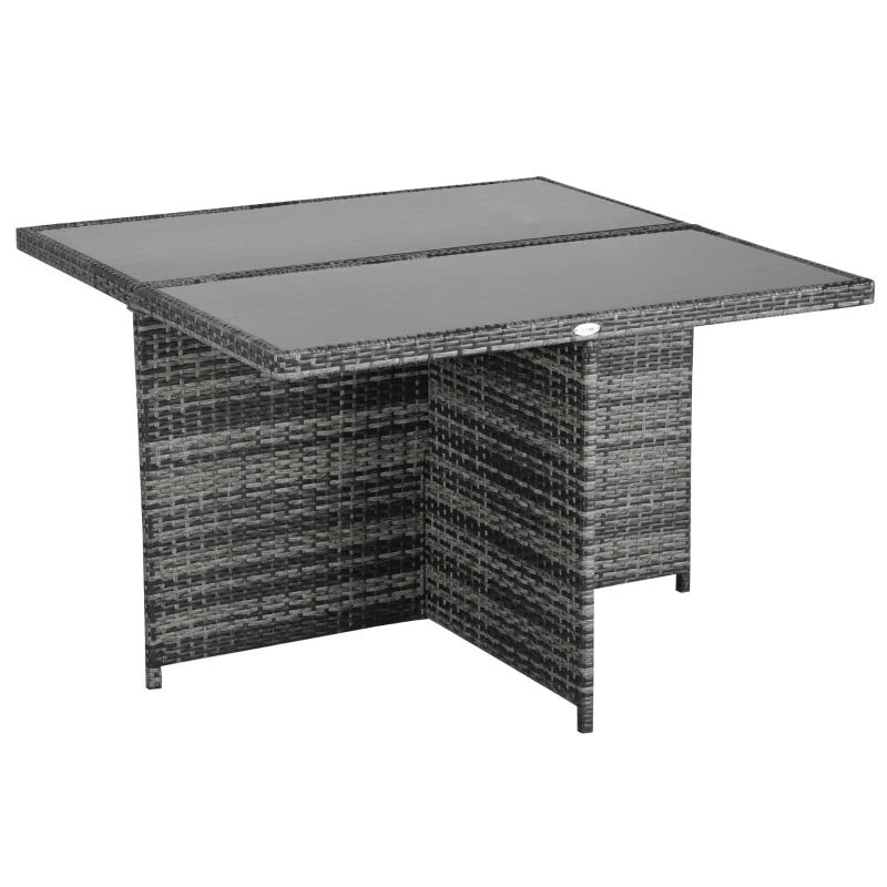 9 Piece Rattan Dining Set With Stylish Black Tempered Glass Table Top