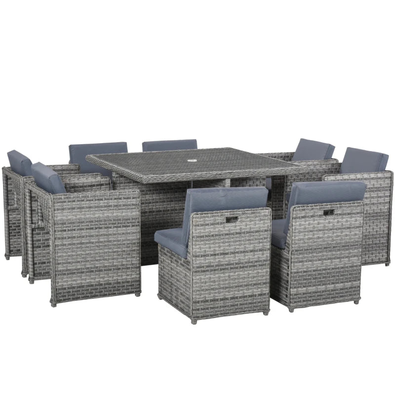 8 Seater Grey Rattan Dining Set With Table