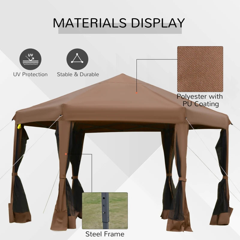 Brown Hexagonal Pop Up Gazebo