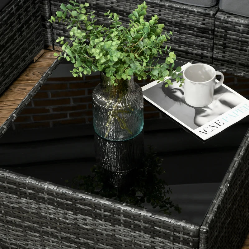 Grey 8 Piece Rattan Corner Sofa Set With Washable Cushion Covers & Tempered Glass Table