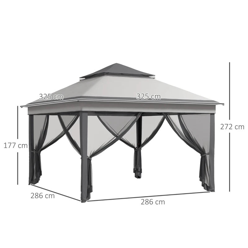 Grey 3m x 3m Pop Up Gazebo - Height Adjustable - Instant Event Shelter