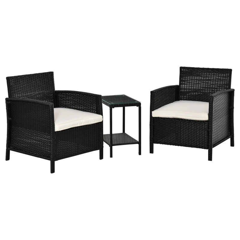 Black Rattan Bistro Set With Pillows