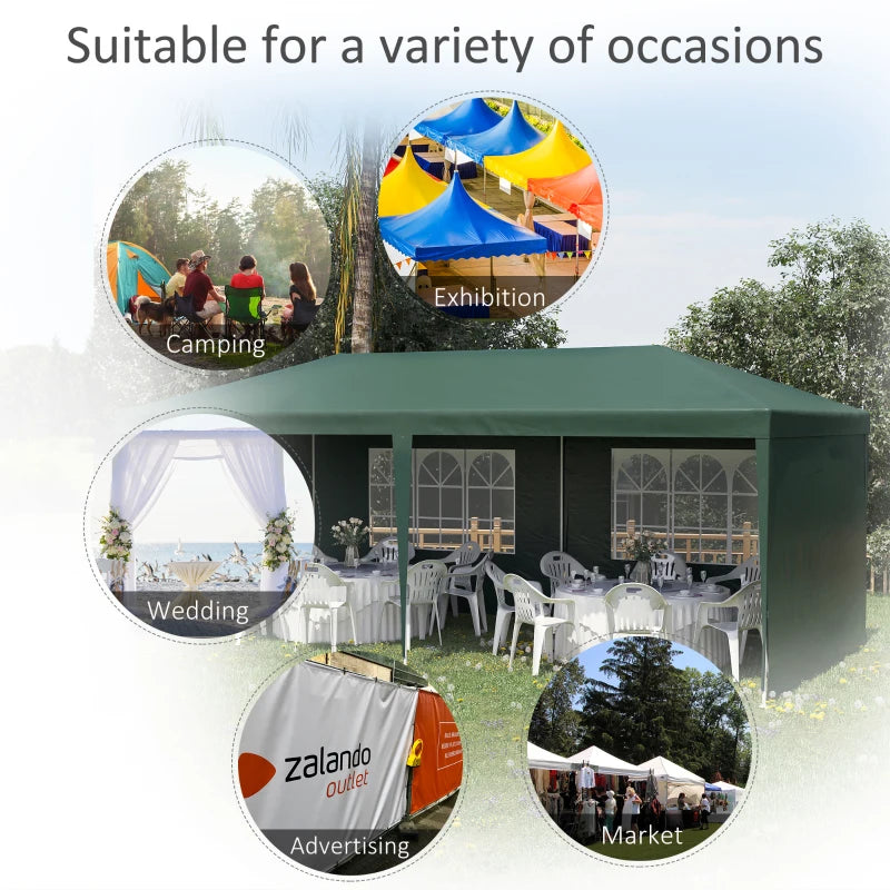 Green 6m x 3m Party Tent with Windows and Side Panels