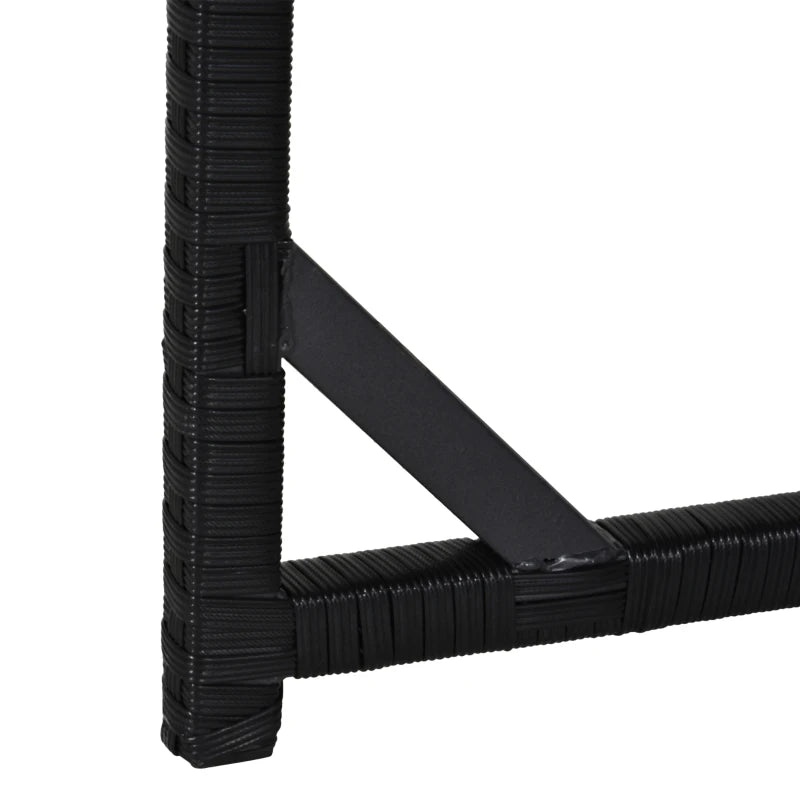 Black 9 Piece Rattan Dining Set With Glass Top Table & White Cushions