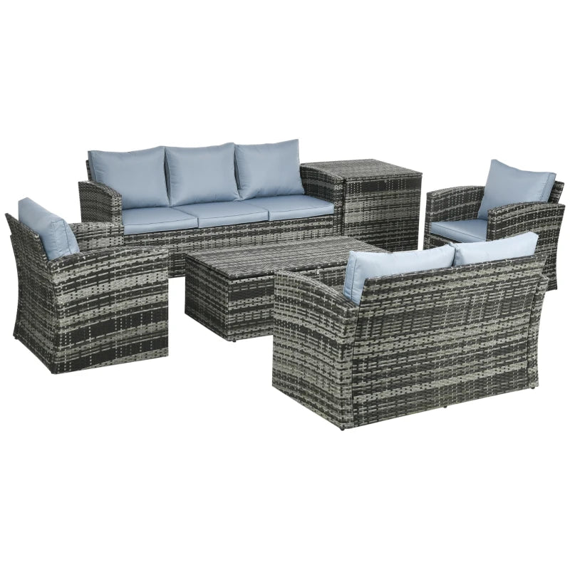 6 Piece Rattan Conversation Furniture Set With Storage Table and Cushions
