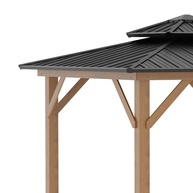 Fir Wood 3.5 x 3.5m Grey Patio Shelter: Two-tier Metal Roof Hardtop Gazebo Canopy - Trade Warehouse