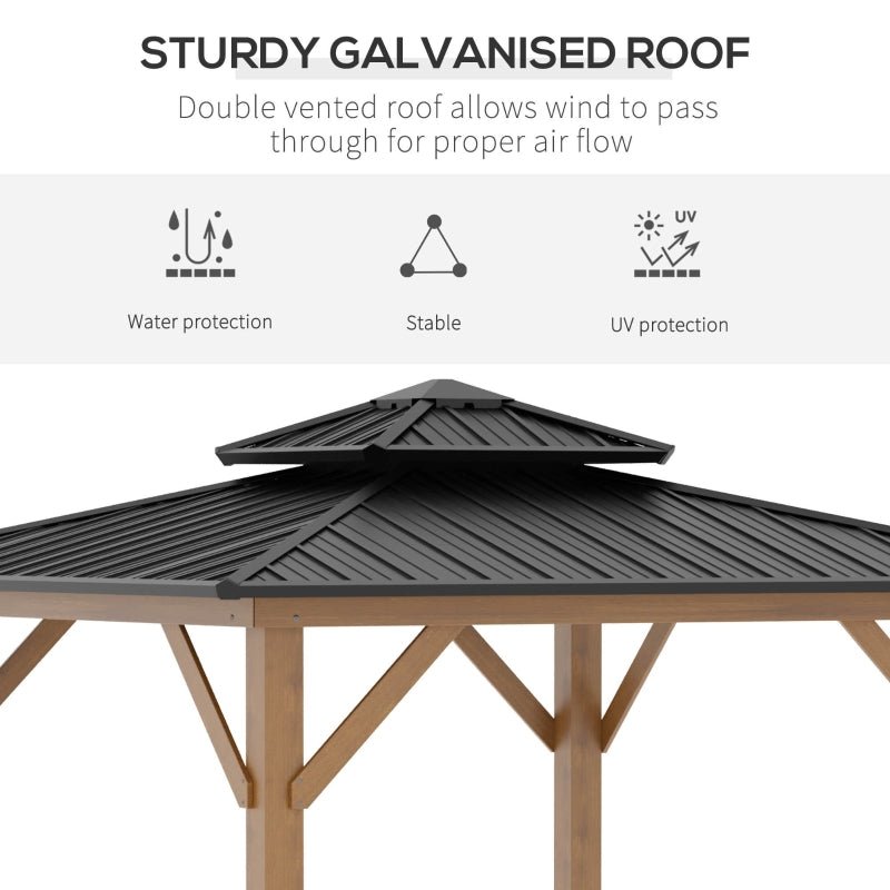 Fir Wood 3.5 x 3.5m Grey Patio Shelter: Two-tier Metal Roof Hardtop Gazebo Canopy - Trade Warehouse