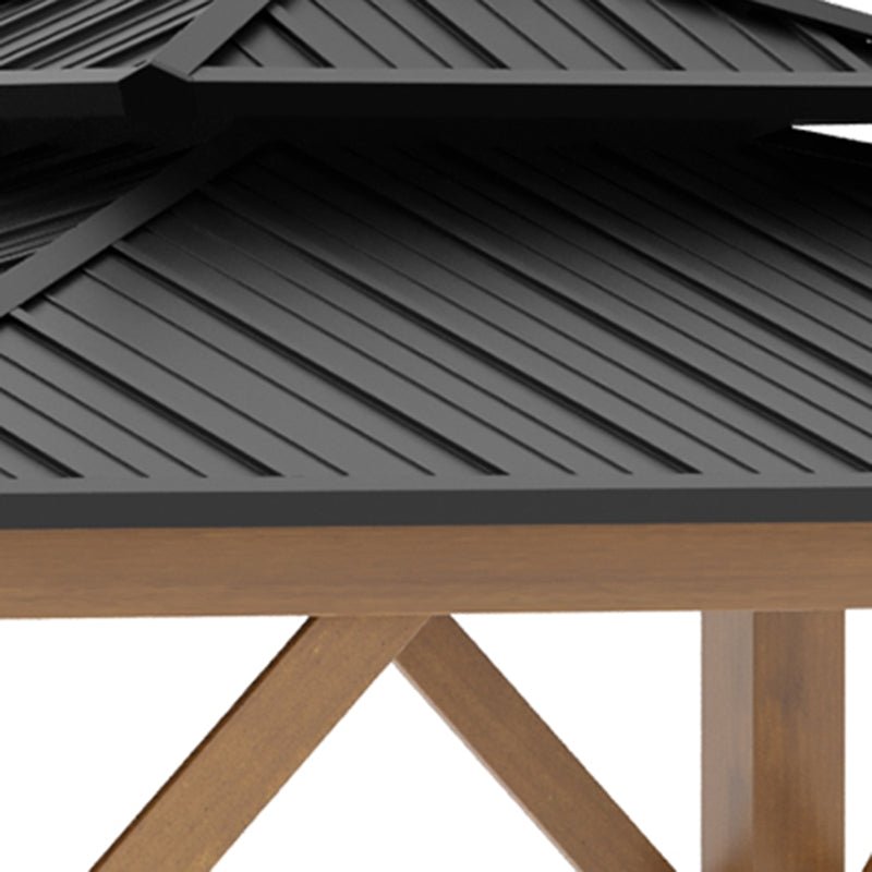 Fir Wood 3.5 x 3.5m Grey Patio Shelter: Two-tier Metal Roof Hardtop Gazebo Canopy - Trade Warehouse