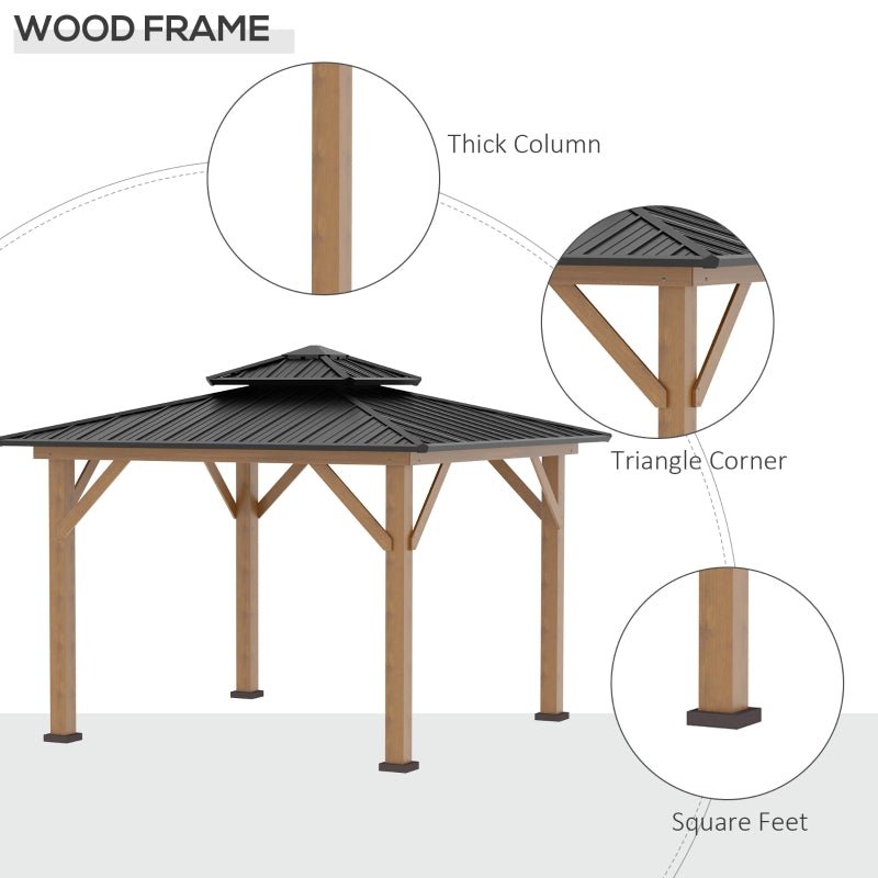 Fir Wood 3.5 x 3.5m Grey Patio Shelter: Two-tier Metal Roof Hardtop Gazebo Canopy - Trade Warehouse