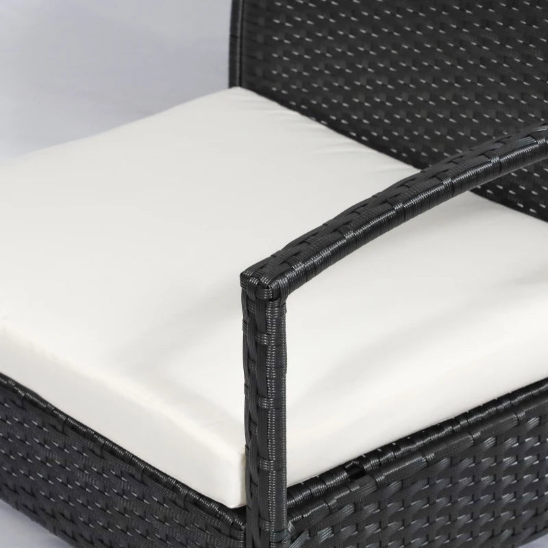 Black 4-Piece PE Rattan Garden Set: Corner Sofa with Cushions, Armchairs, Loveseat & Glass-Top Table